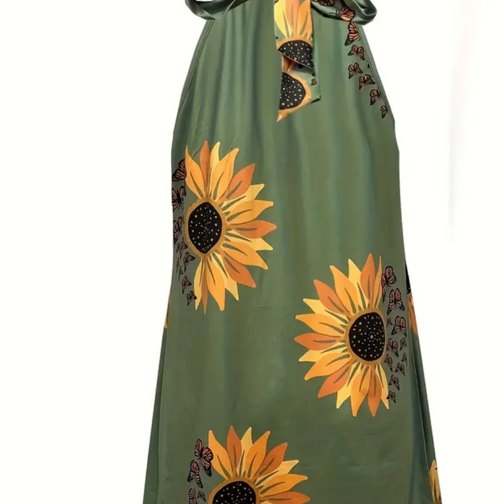 Sunflower Print Halter Dress - Picture 2 of 7